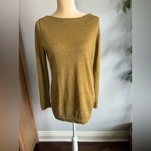 Eileen Fisher Mustard Yellow Lightweight Boatneck Sweater Sz M